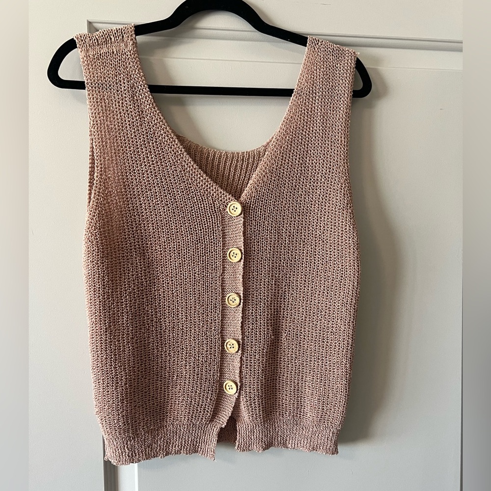 Tan Light Brown Knit Sweater Vest With Wood Buttons Size XL
